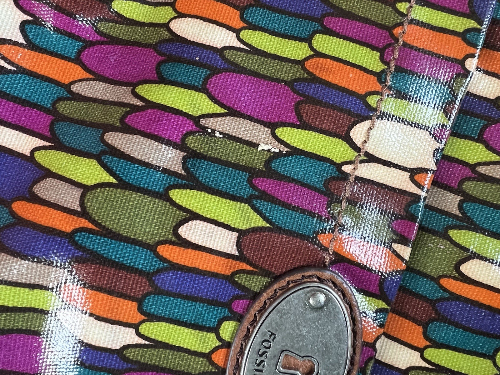 Fossil Key-Per Multicolor Geometric Satchel Zip Detachable Strap, Pouch