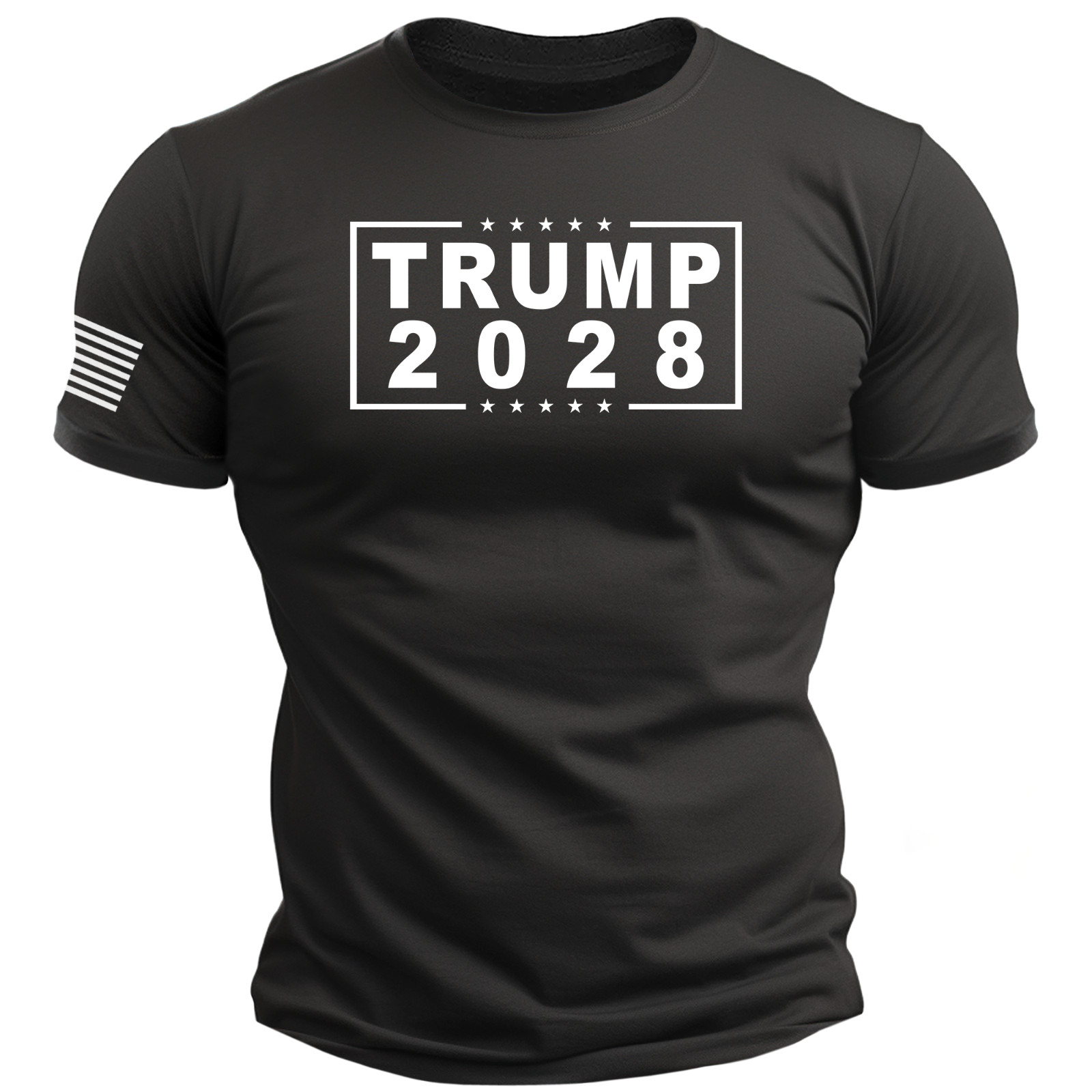 TRUMP 2028 – T-Shirt USA Flag Sleeve america patriot maga 250 S-2XL 4 COLORS