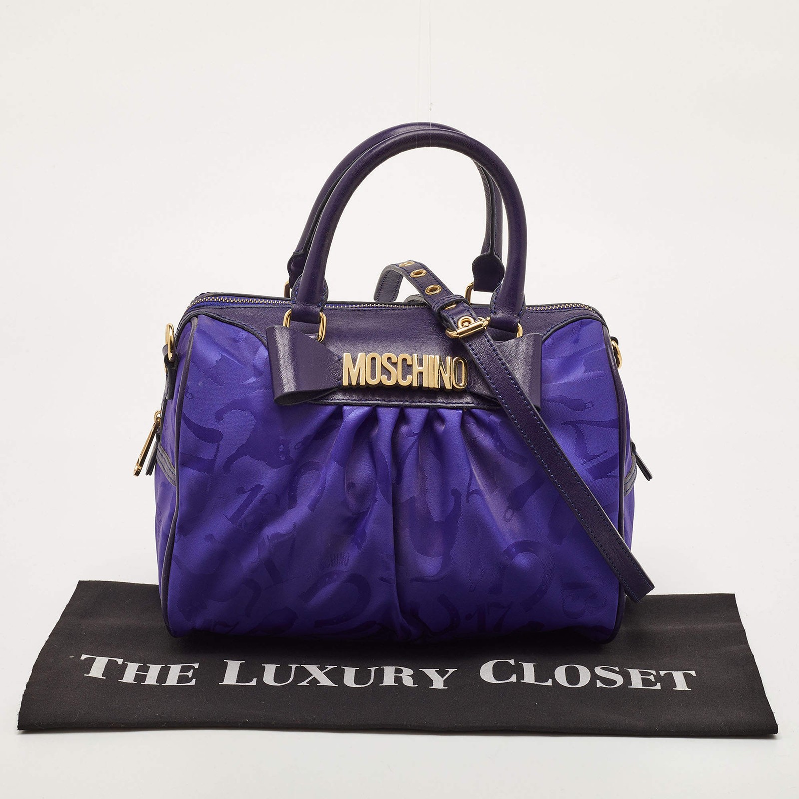 Moschino Redwall Medium Blue Nylon and Leather Satchel