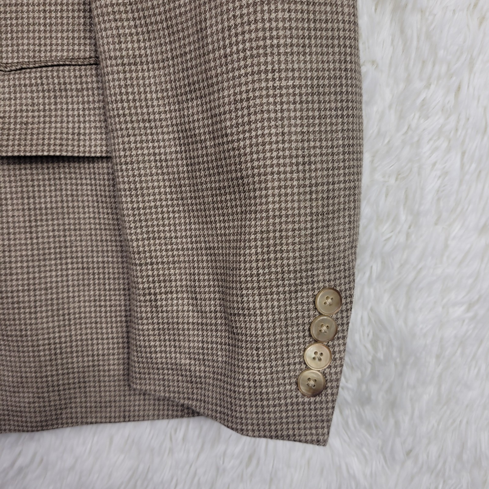 Lauren Ralph Lauren Mens 44S Tan Houndstooth 100% Linen Blazer Sport Coat Jacket
