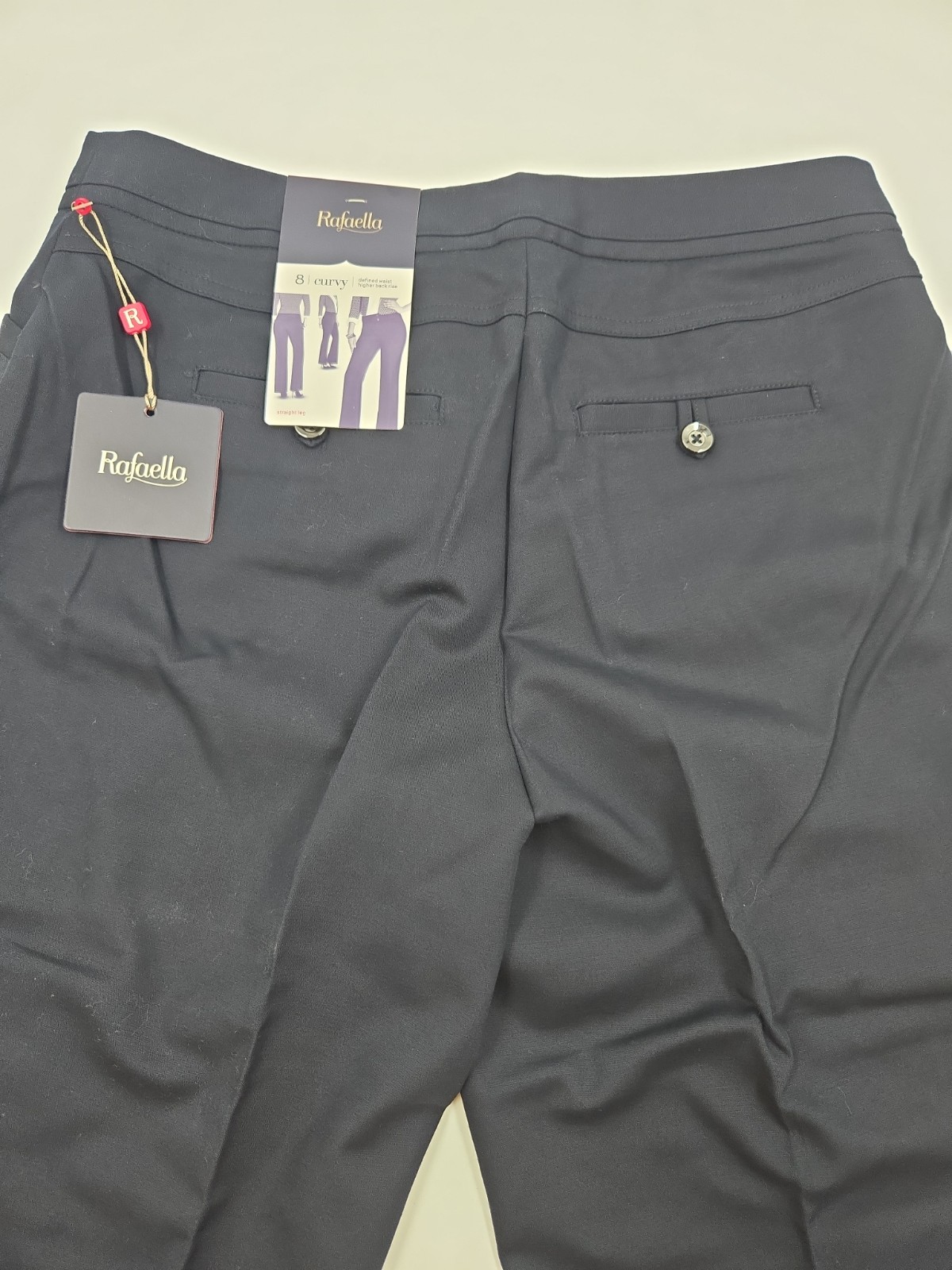 Rafaella Curvy Pants Womens 8 Navy Cotton Slash Pocket Straight Leg Hook & Eye