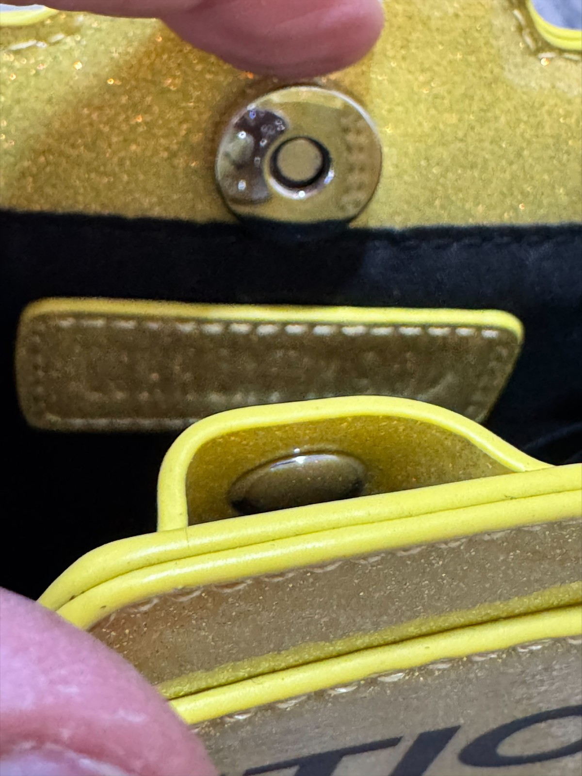 Dolls Kill Glitter Caution Slippery When Wet Crossbody Purse Yellow Novelty Bag