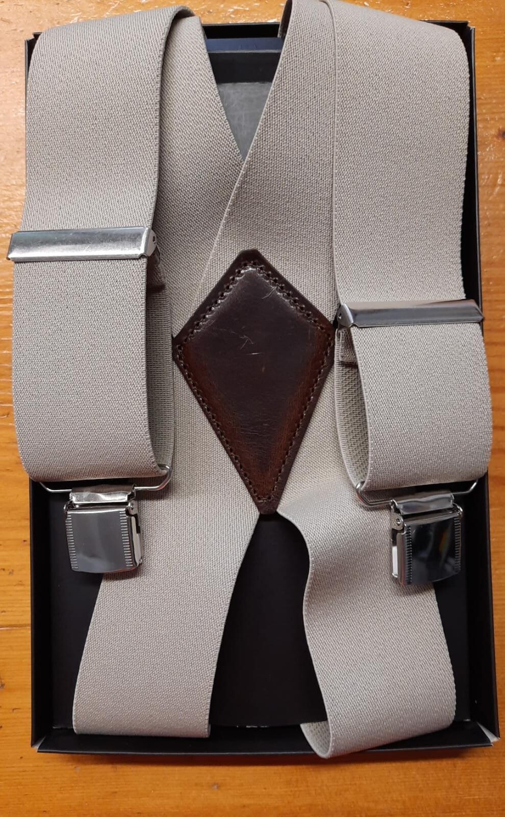 Beige Solid Color 50mm 4 Arm Leather Strap 100% Made in Italy