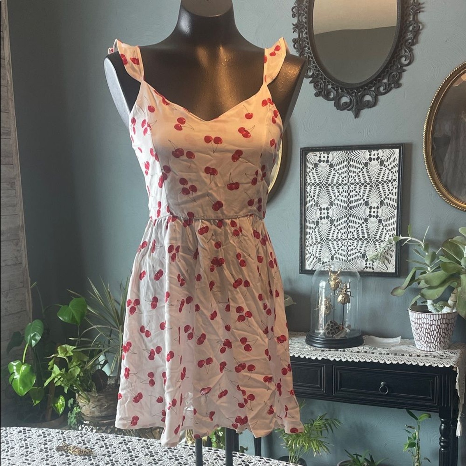 Charlotte Russe White and Red Cherry Print Mini Dress