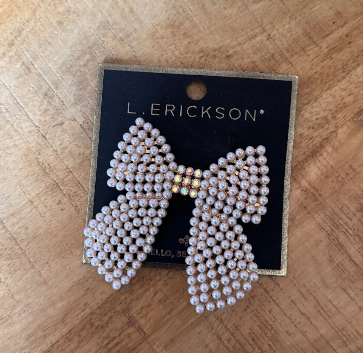L. Erickson Faux Pearl Bow Rhinestone & Gold-Tone Hair Pinch Clip