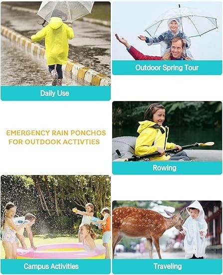 Unisex Adult Waterproof Raincoat Rain Coat Hooded Jacket Poncho Rainwear Camping