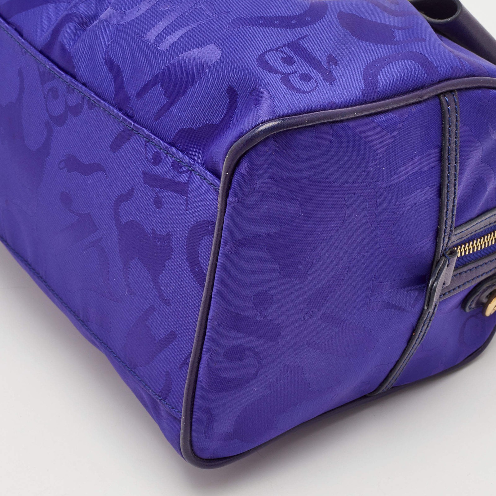 Moschino Redwall Medium Blue Nylon and Leather Satchel
