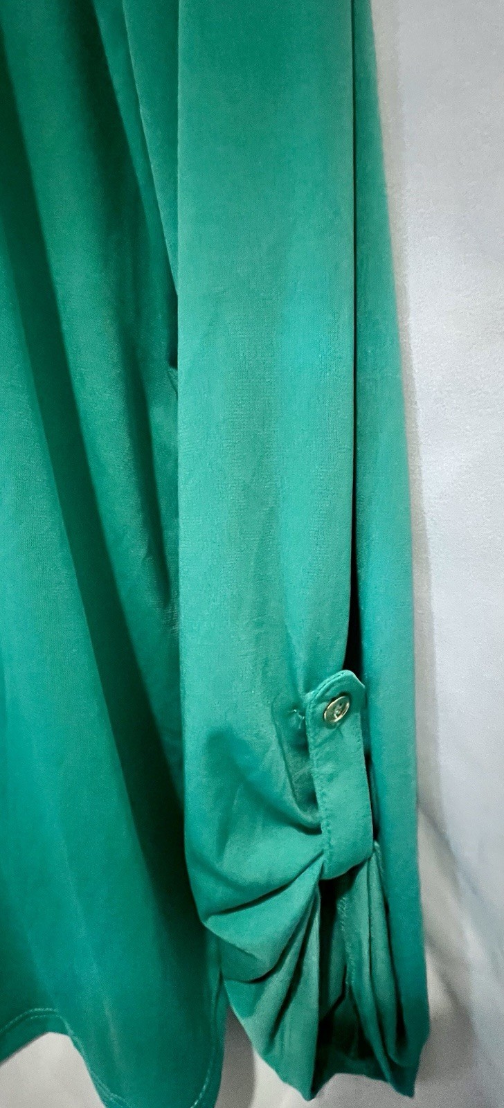 Always Indigo Women’s Green Solid Collared Pullover Blouse, XL Roll Tab Sleeve