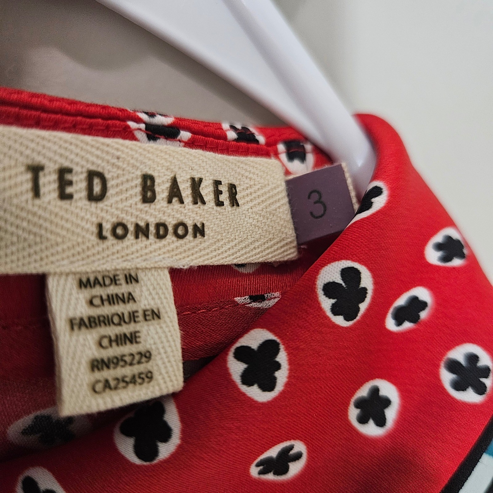 Ted Baker Valoria Red Mixed Print Floral Bib Mini Dress Long Sleeve Size 3 US 8