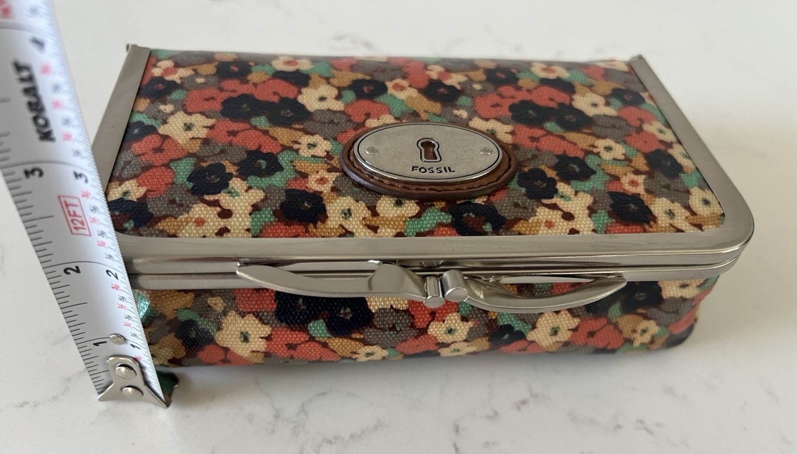 Fossil Retro Key-Per Cosmetic Bag Floral Coated Canvas Travel Bag
