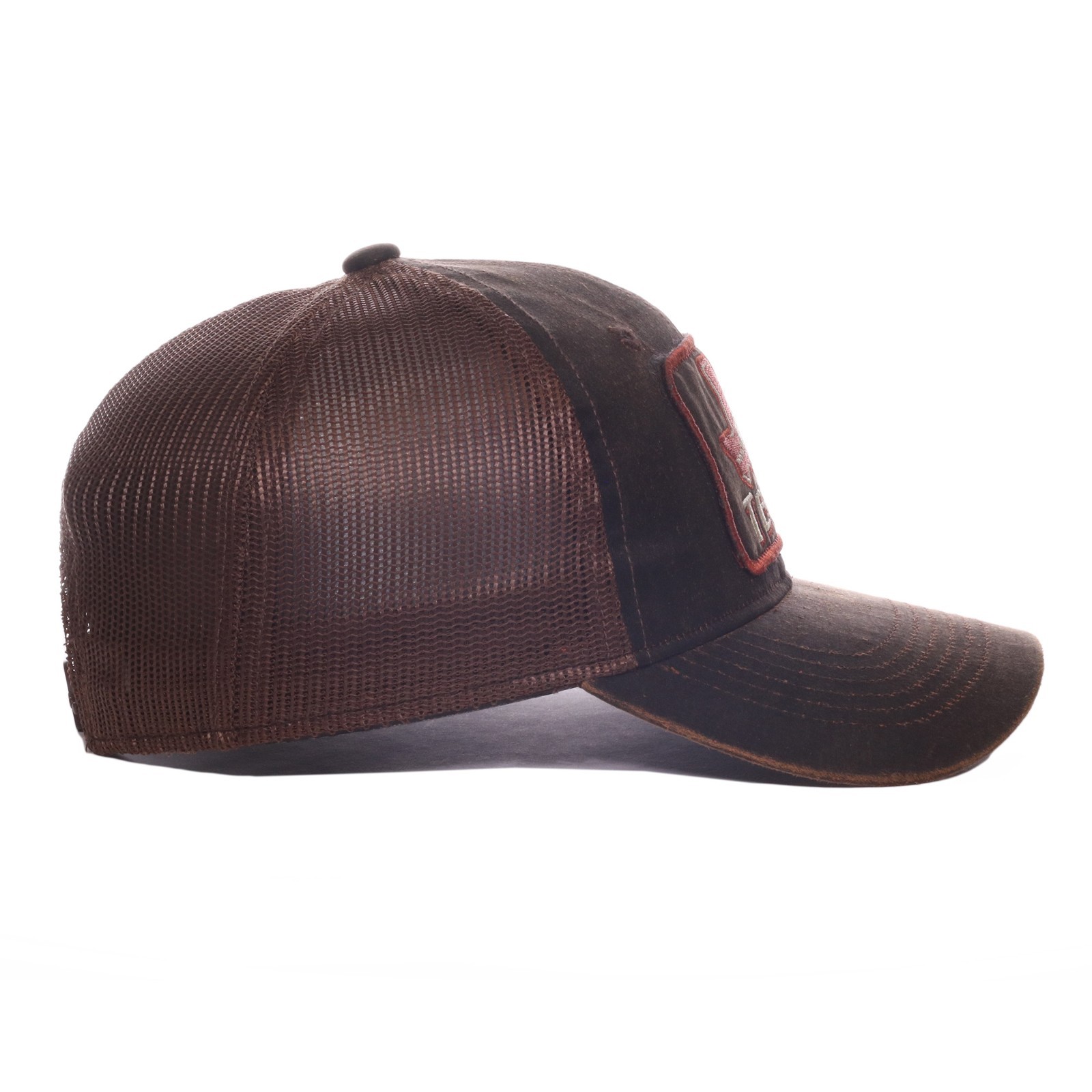 Texas Armadillo Trucker Hat, Brown Cotton Blend Mesh Back Snapback Cap