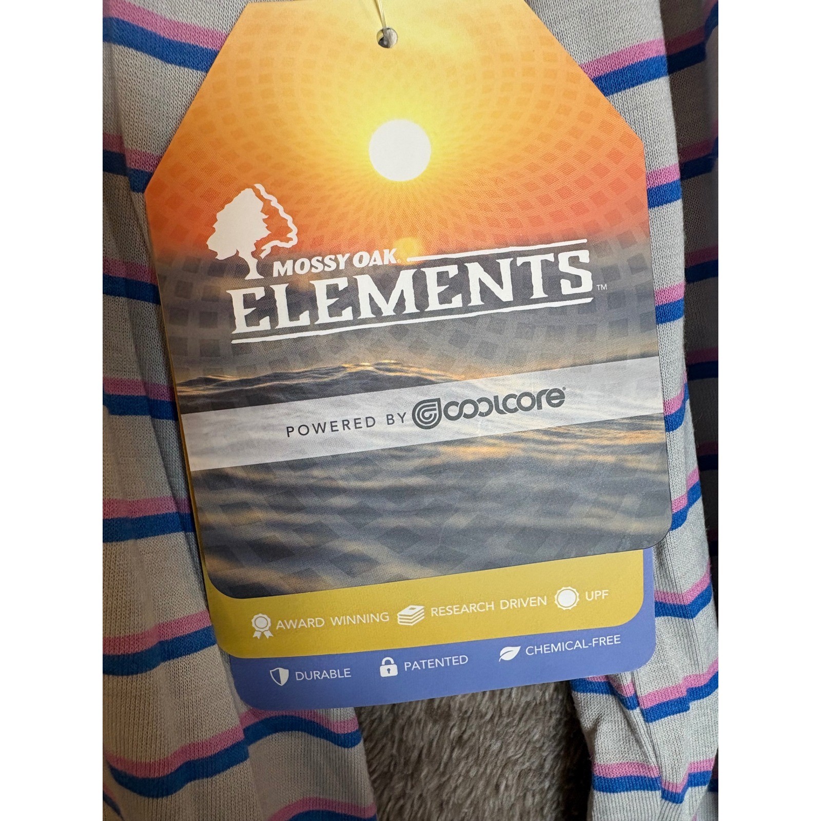 Mossy Oak Elements Women’s Long Sleeve Striped Hooded Shirt Sun Protection L/G