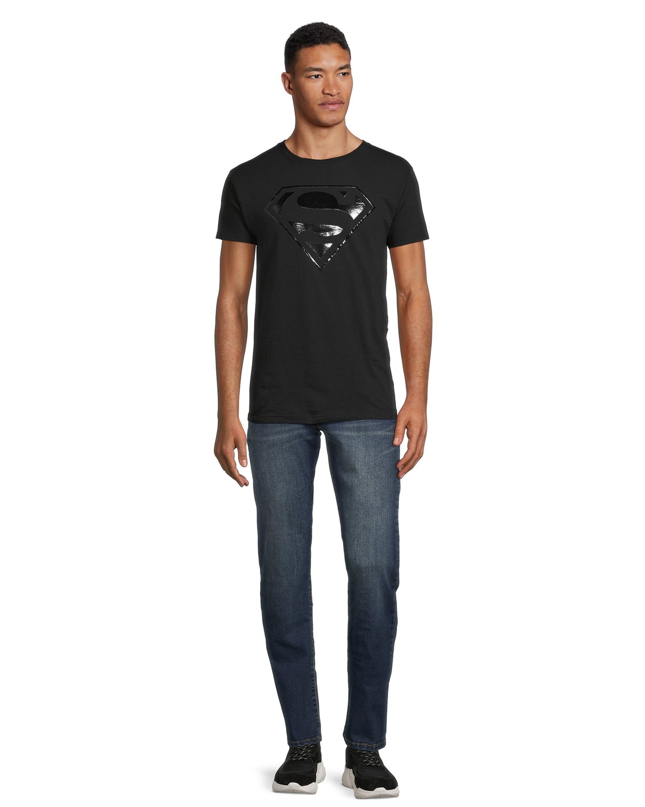 DC Comics Superman T-Shirt Men’s Black Raised Logo Short Sleeve Top