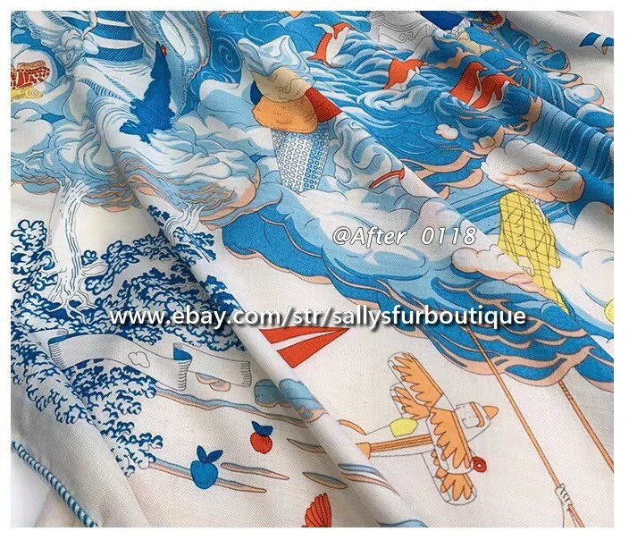 80% Cashmere & 20% Silk Wrap Scarf Cloud Animals Print Square Shawl 53″