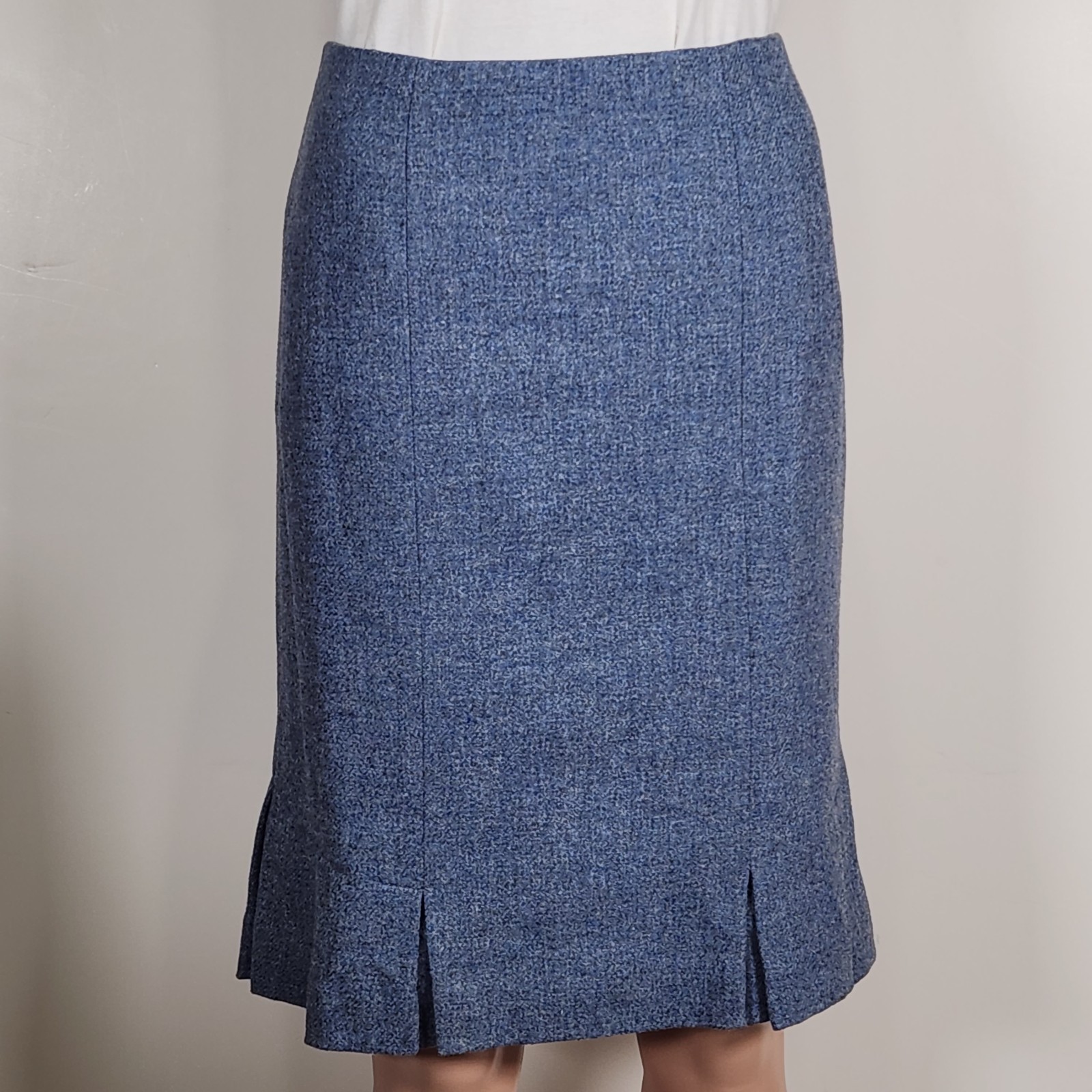 Talbots Heather Steel Blue Pleated Hem Pencil Skirt Size 8p 100% Wool