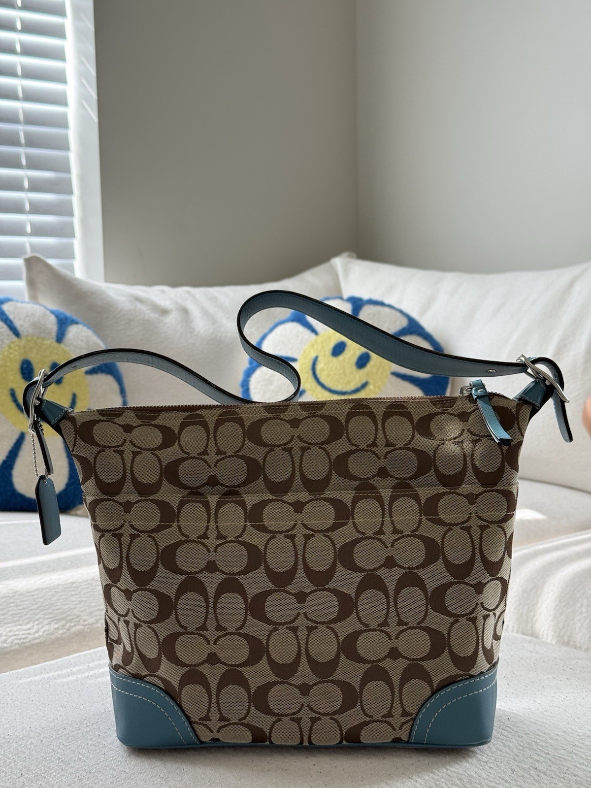 🩵Vintage Coach Signature Soho Hobo Bag Teal F10906 Y2K Canvas Leather Bag 2008