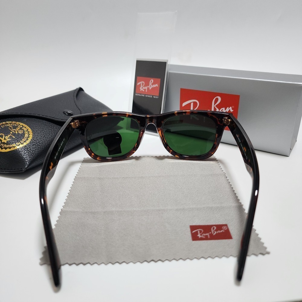 Ray-Ban RB2140 Wayfarer Classic Sunglasses Tortoise Brown Frame Glass Green Lens