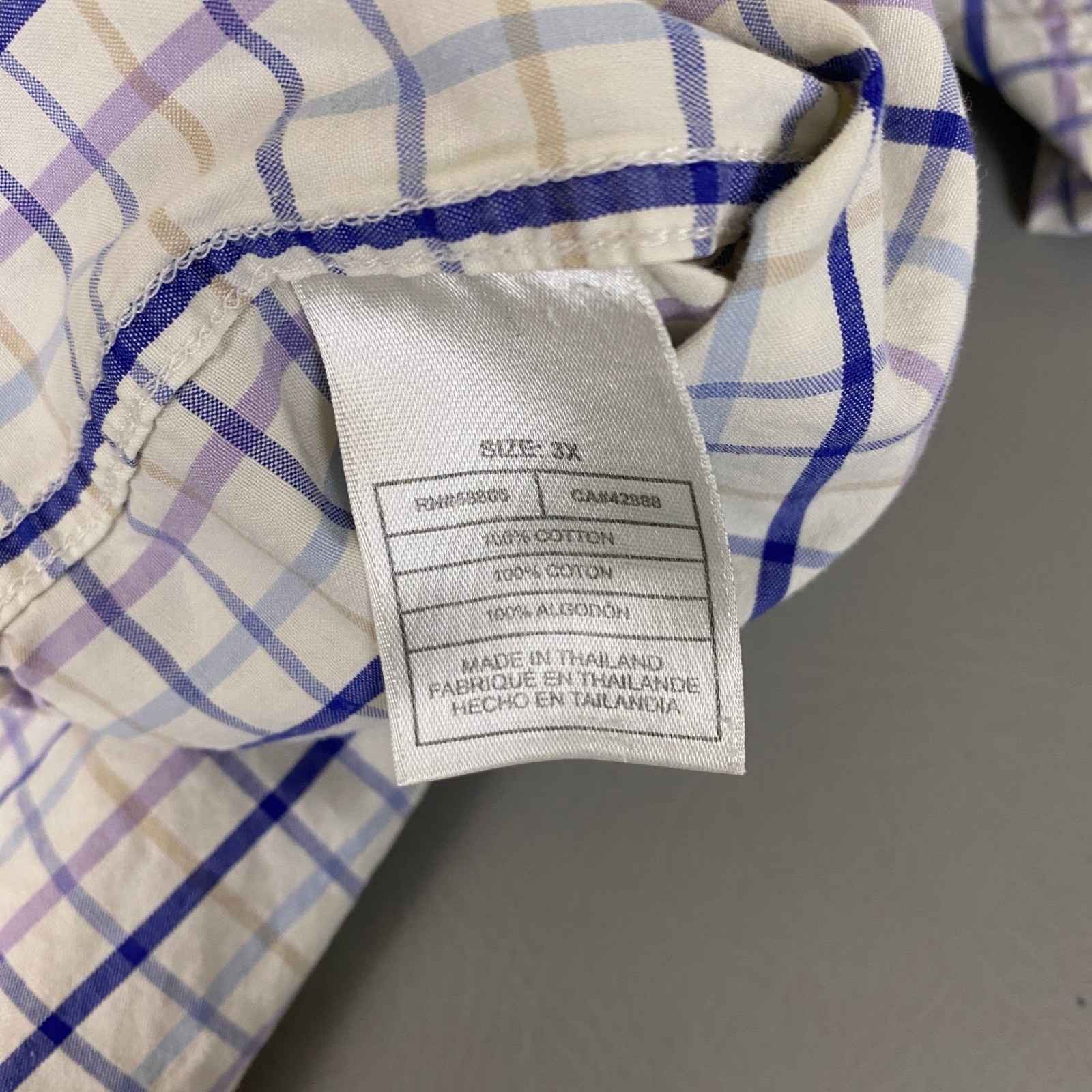 IZOD Button Down Shirt Men’s Size 3X Plaid Long Sleeve White Blue Purple Cotton