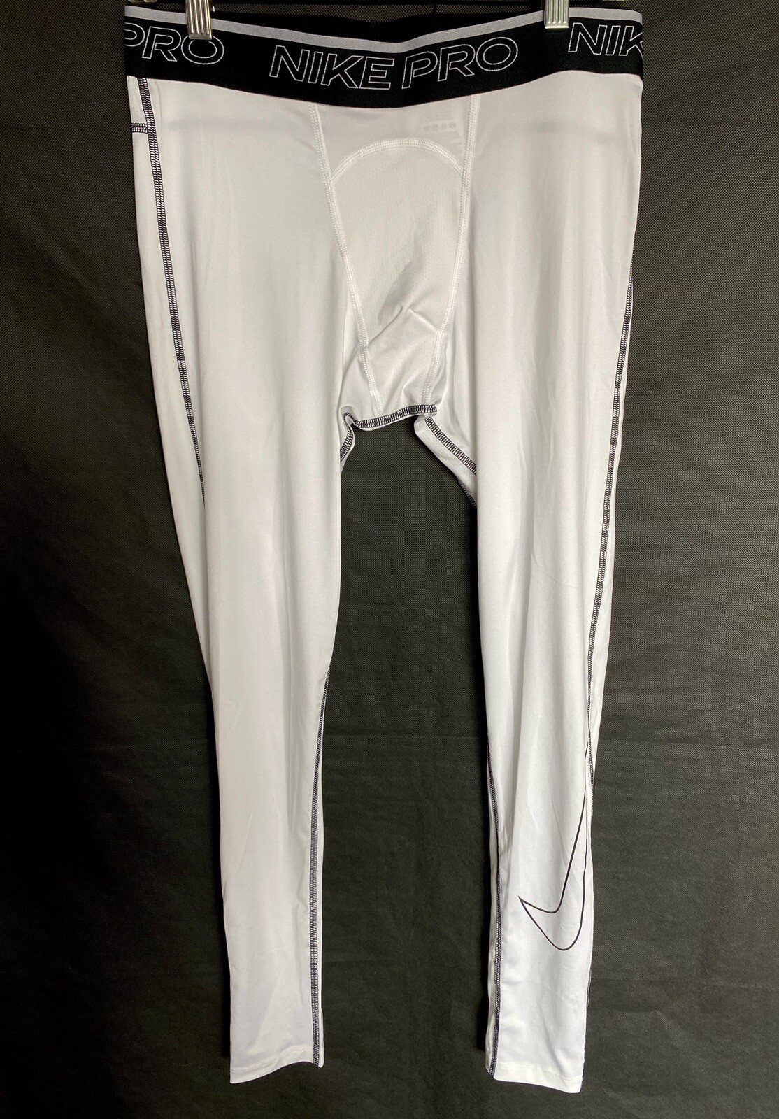 NIKE PRO Size L Men’s Tight Fit White Black Compression Training Tights NWT