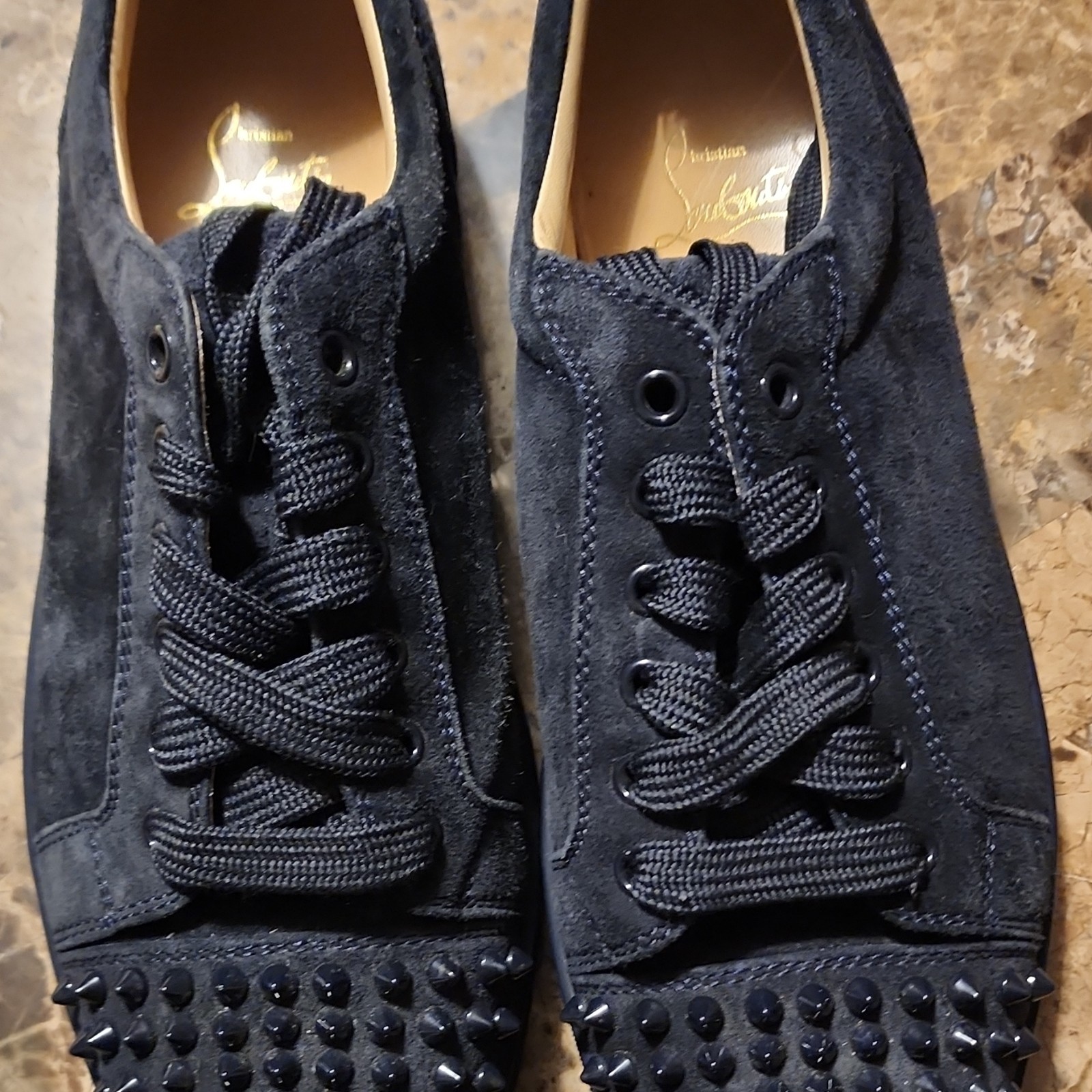 Christian Louboutin Men’s Black Suede Studded Low-Top Lace-Up Sneakers EU 40.5