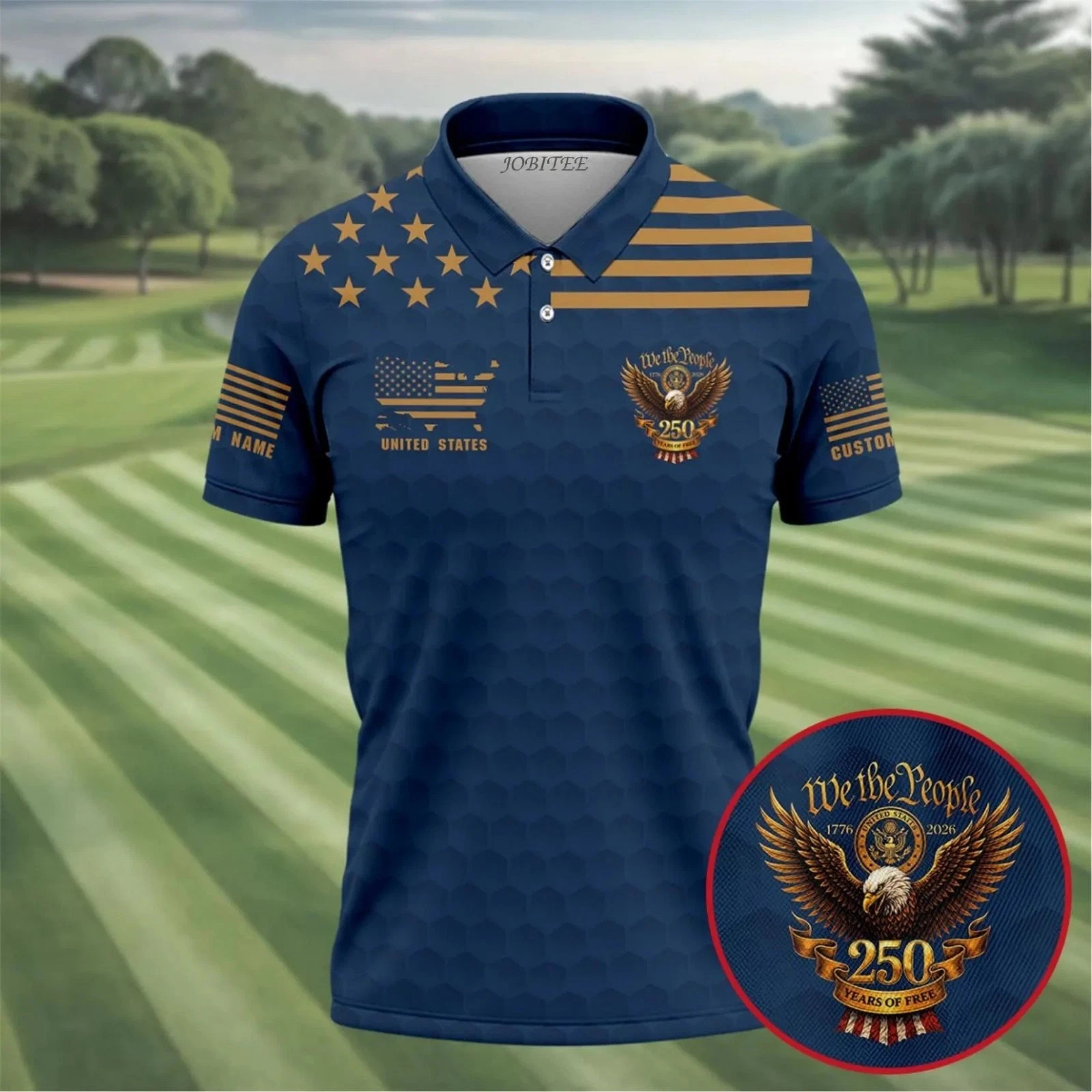 Veteran Patriotic Golf Polo Shirt, USA 250th Anniversary 1776–2026 We The People