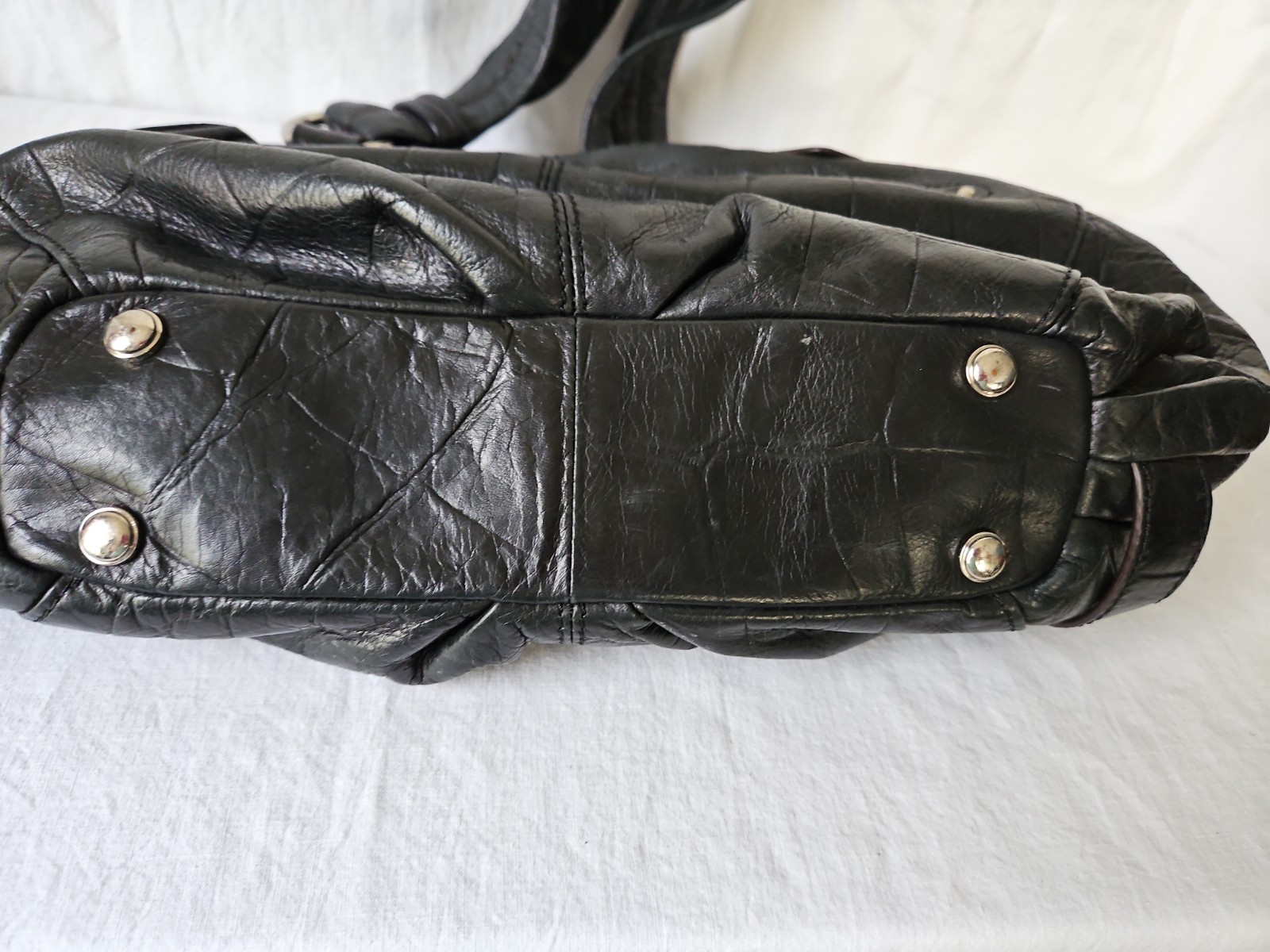 B Makowsky Black Leather Bag Purse Silvertone Hardware Animal Print Lining
