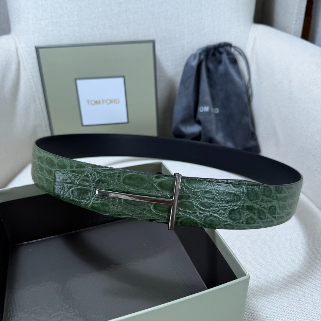 Authentic Tom Ford Reversible Leather T-Buckle Belt Luxury Designer Fashion