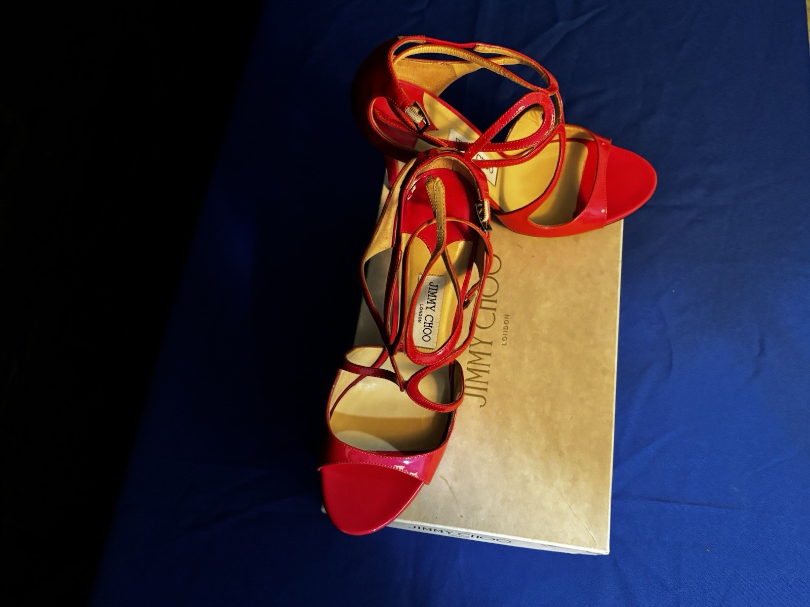 JIMMY CHOO Lance 100 Pink Patent Leather Strappy Sandals Size 11 Good &Bag