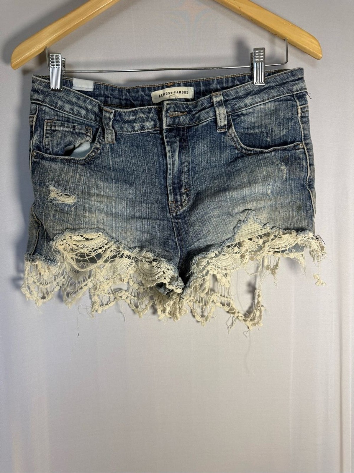 Almost Famous Blue Denim Shorts with Cream Label