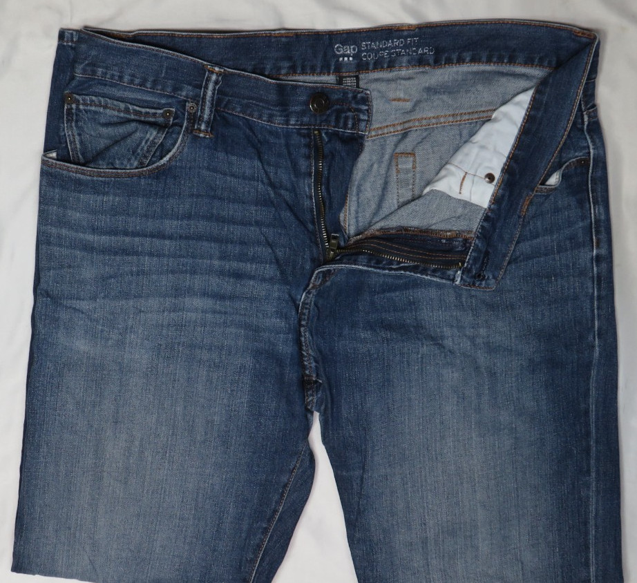 GAP MEN 36×34 BLUE JEANS STANDARD FIT DARK INDIGO 100% COTTON DENIM 2014