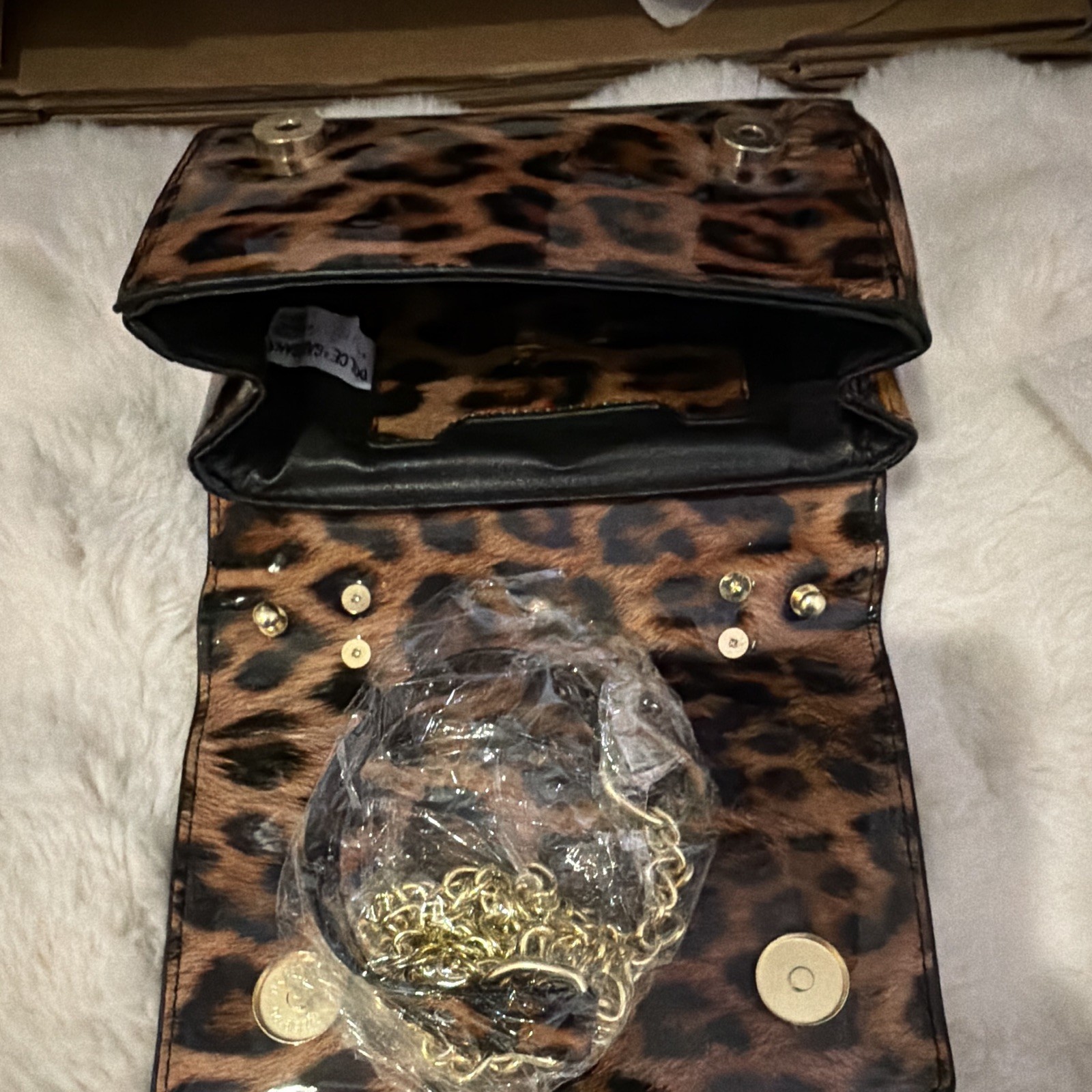 Dolce & Gabbana Leopard Print Mini Crossbody Bag Gold Chain Strap DG Logo