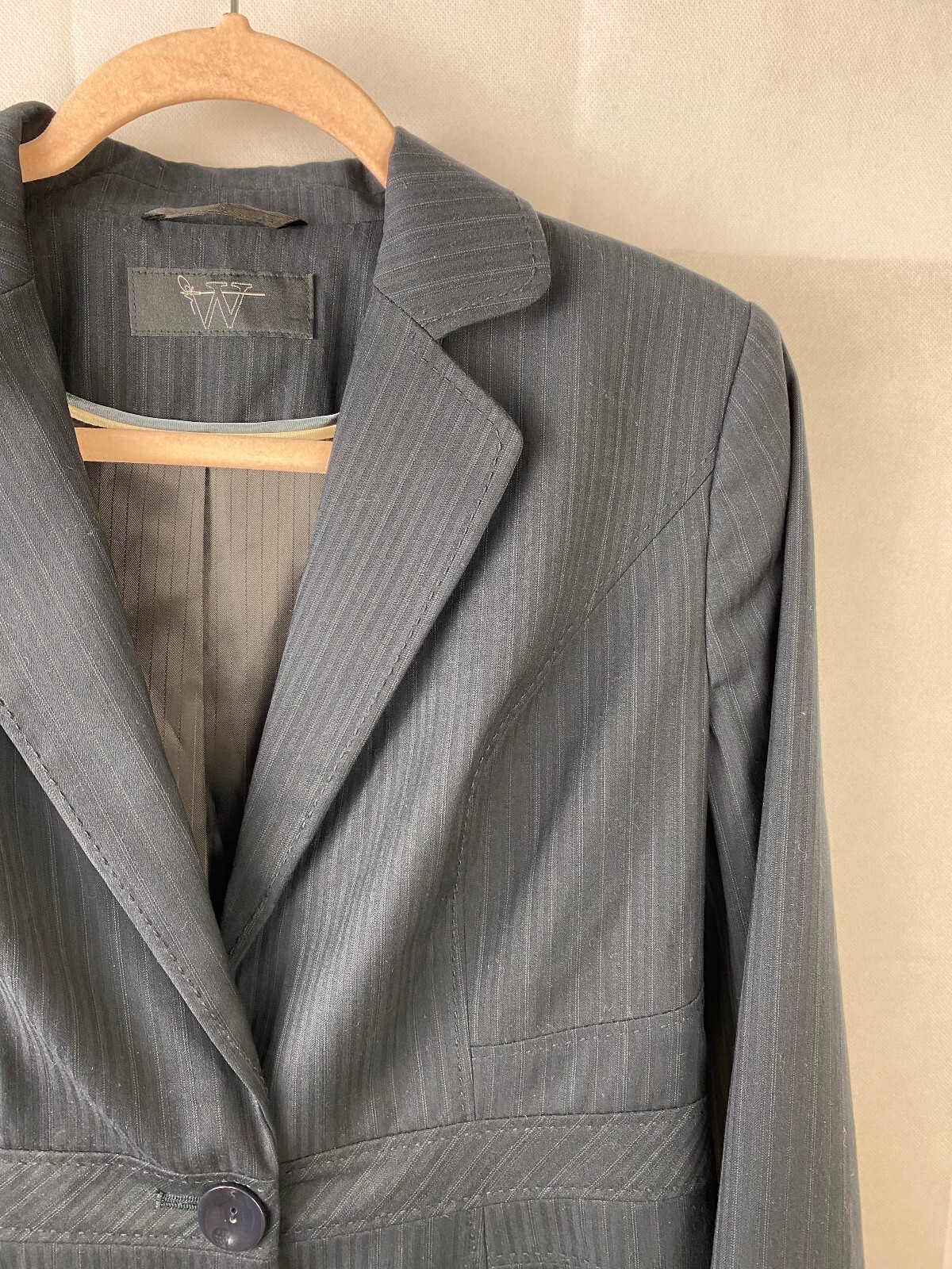 Bhs Classic Vintage Pinstripe Dark Navy Suit Blazer UK 10