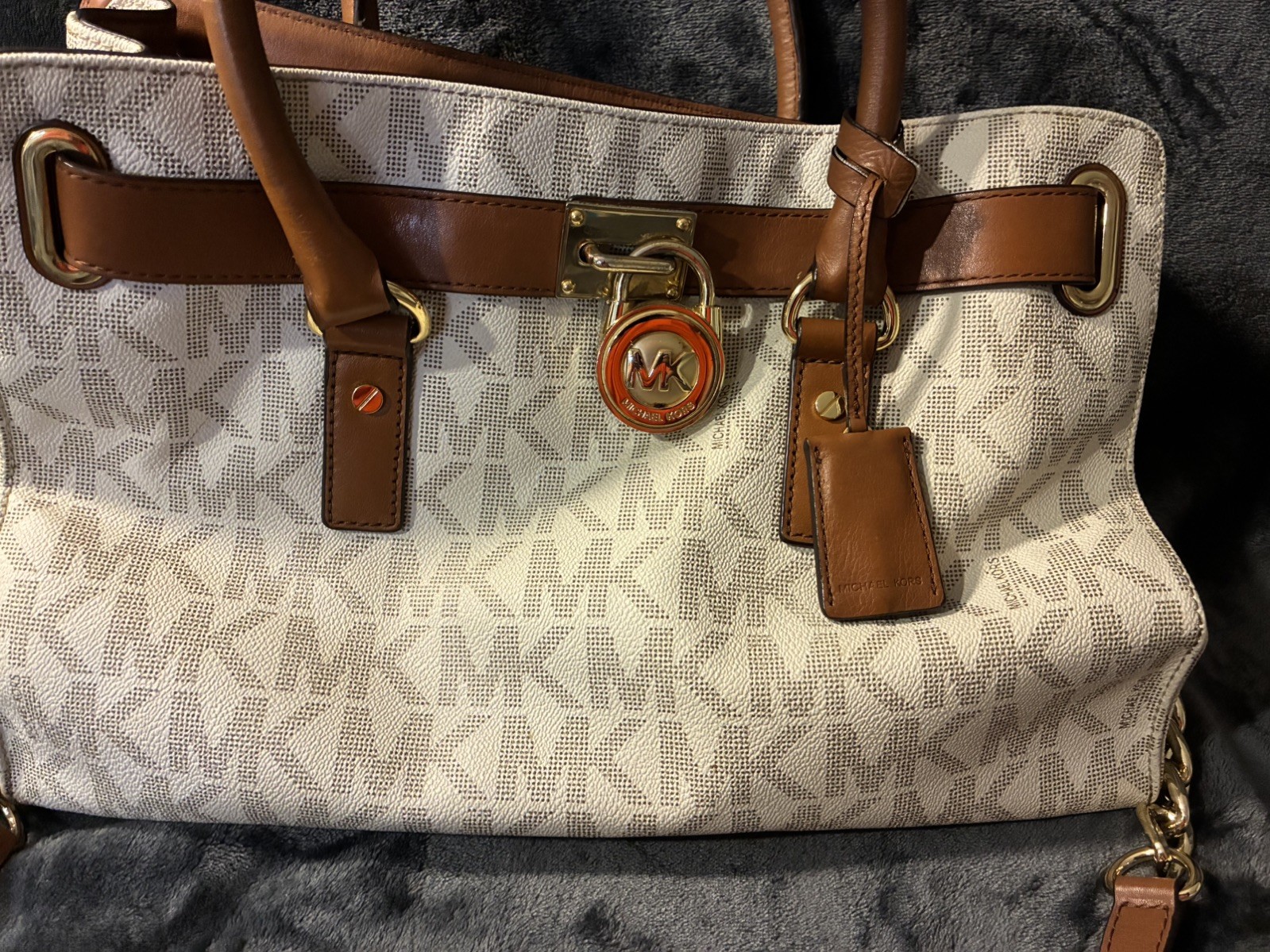 Michael Kors Hamilton PVC LG Signature Tote, Shoulder Bag $348 Vanilla #025