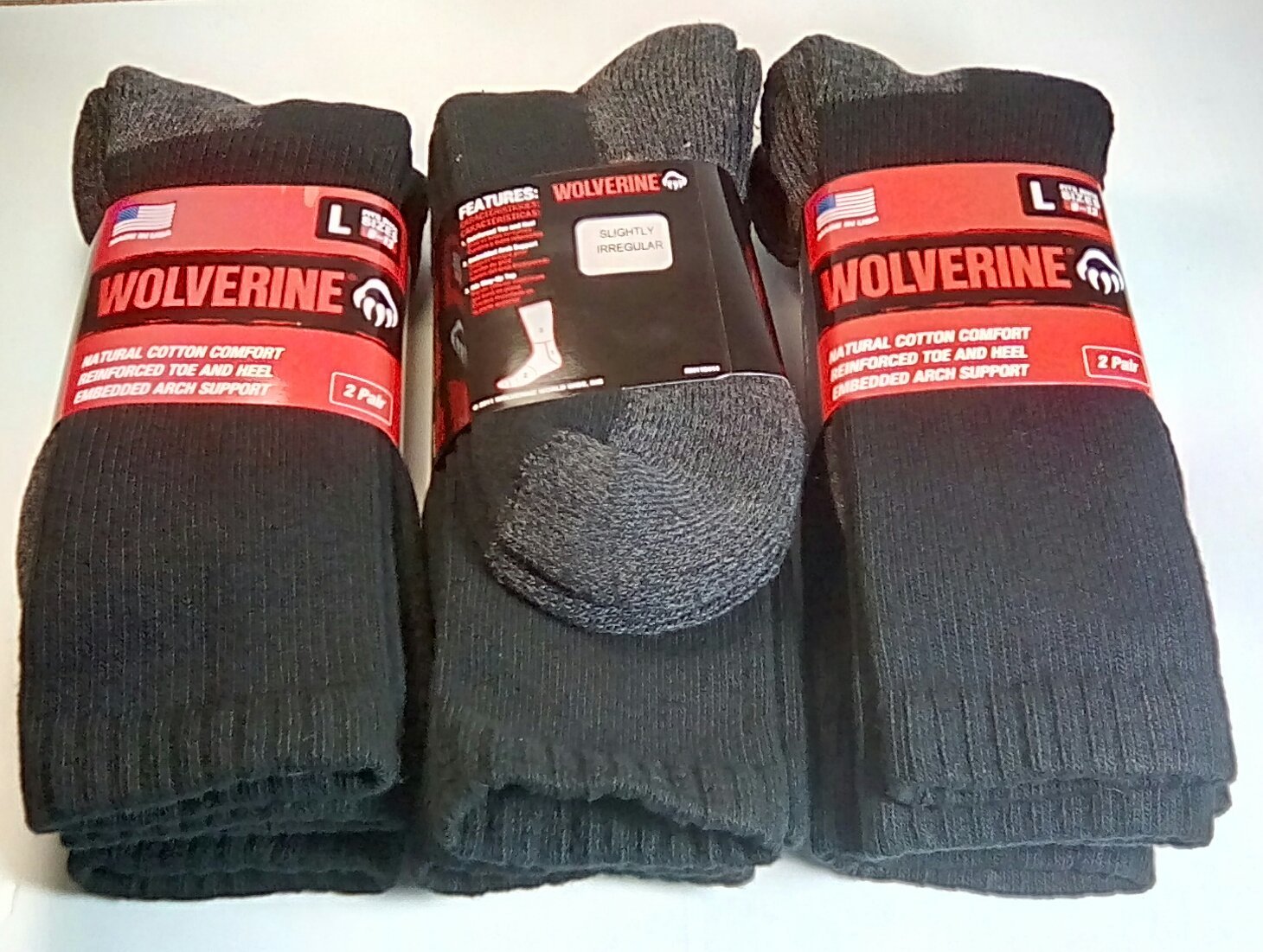 Wolverine Cotton Full Cushion Steel Toe Boot Sock, Large, Black, 12 pair pack