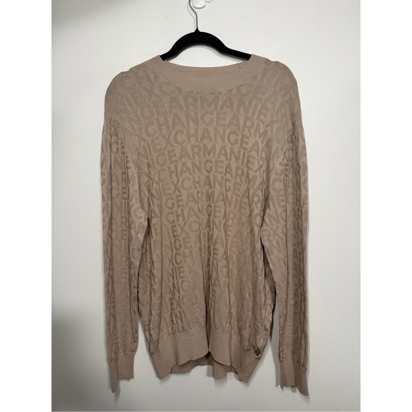 Armani Exchange Beige Taupe Logo Knit Top