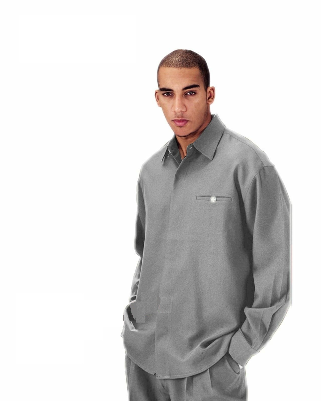 Men’s 2pc Walking Suit Long Sleeve Casual Shirt & Pants Set Solid Color
