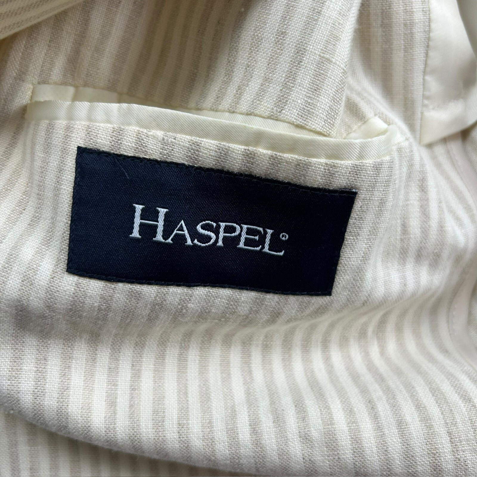 Haspel Men’s 100% Linen 2-Button Blazer Cream Stripe • 42R