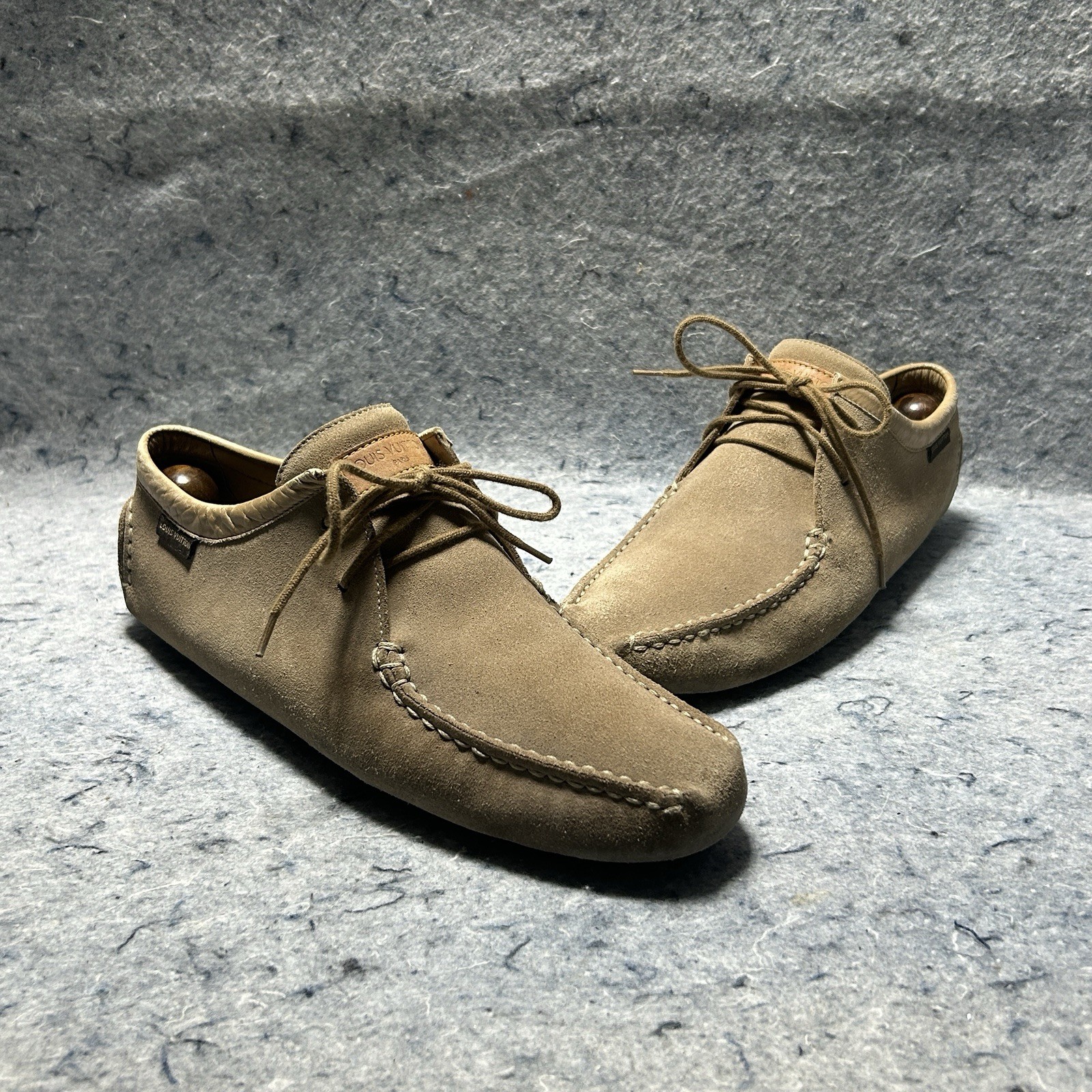 Louis Vuitton Suede TD0053 Shoes Tan Beige Size 38 Made in Italy LV