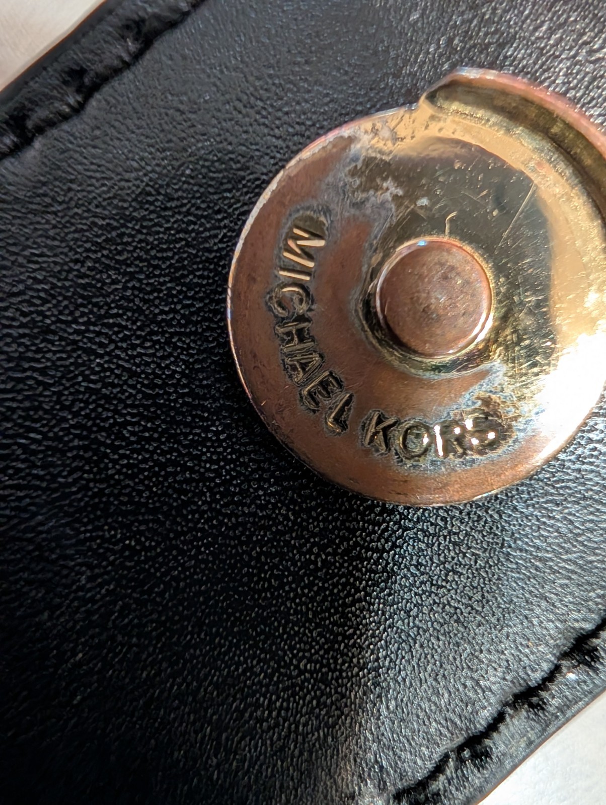 Michael Kors Black Pebbled Studded Buckle Magnetic Flap Crossbody Gold HW