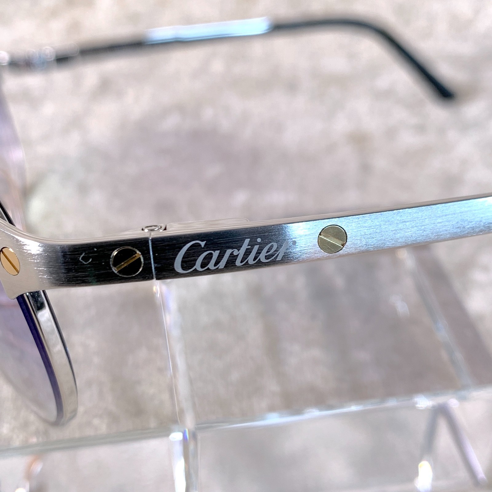 Cartier Santos Dumont Sunglasses Silver Frame with Blue Lens 58-16-130 with Case