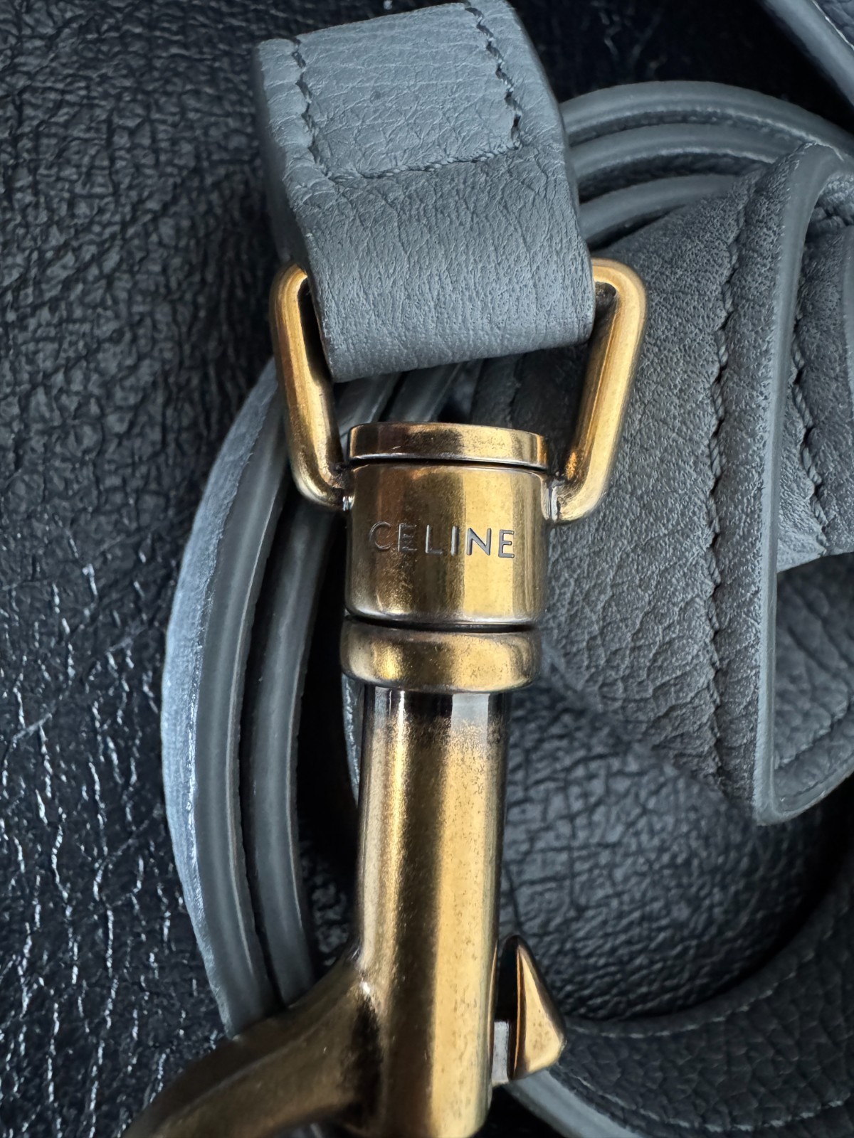 CELINE Luggage Nano Shopper Shoulder Bag Purse Handbag Calf Leather Grey Gold HW