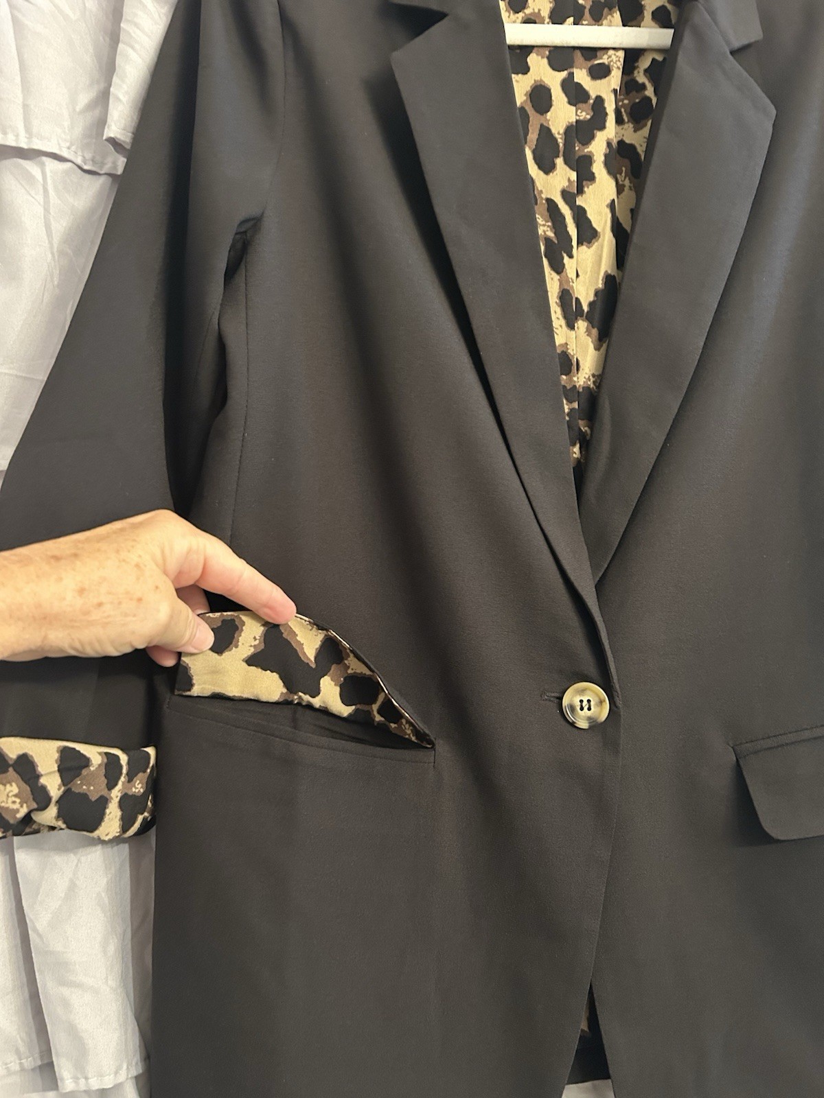 JODIFL Black Single Button M Blazer Leopard Lining Office Casual Every Day Chic