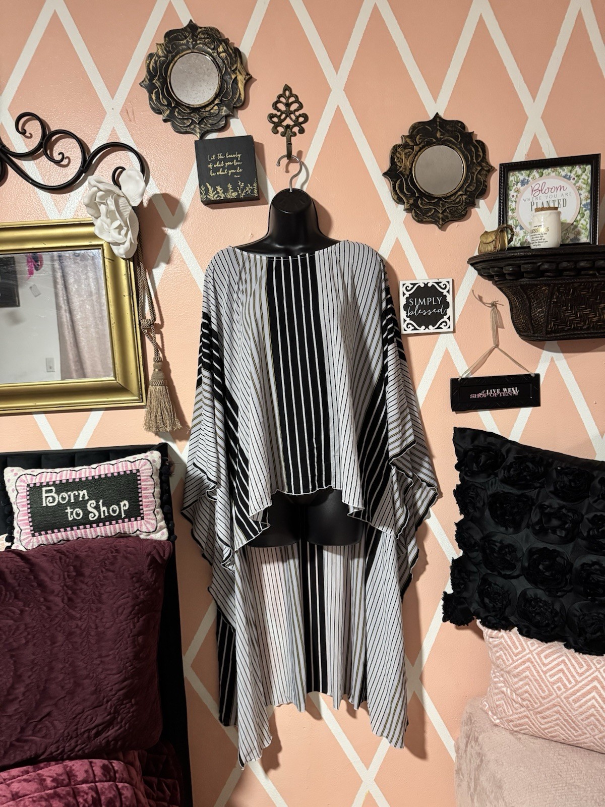 Peter NYguard Batwing High Low Shirt One Size NWOT Black White