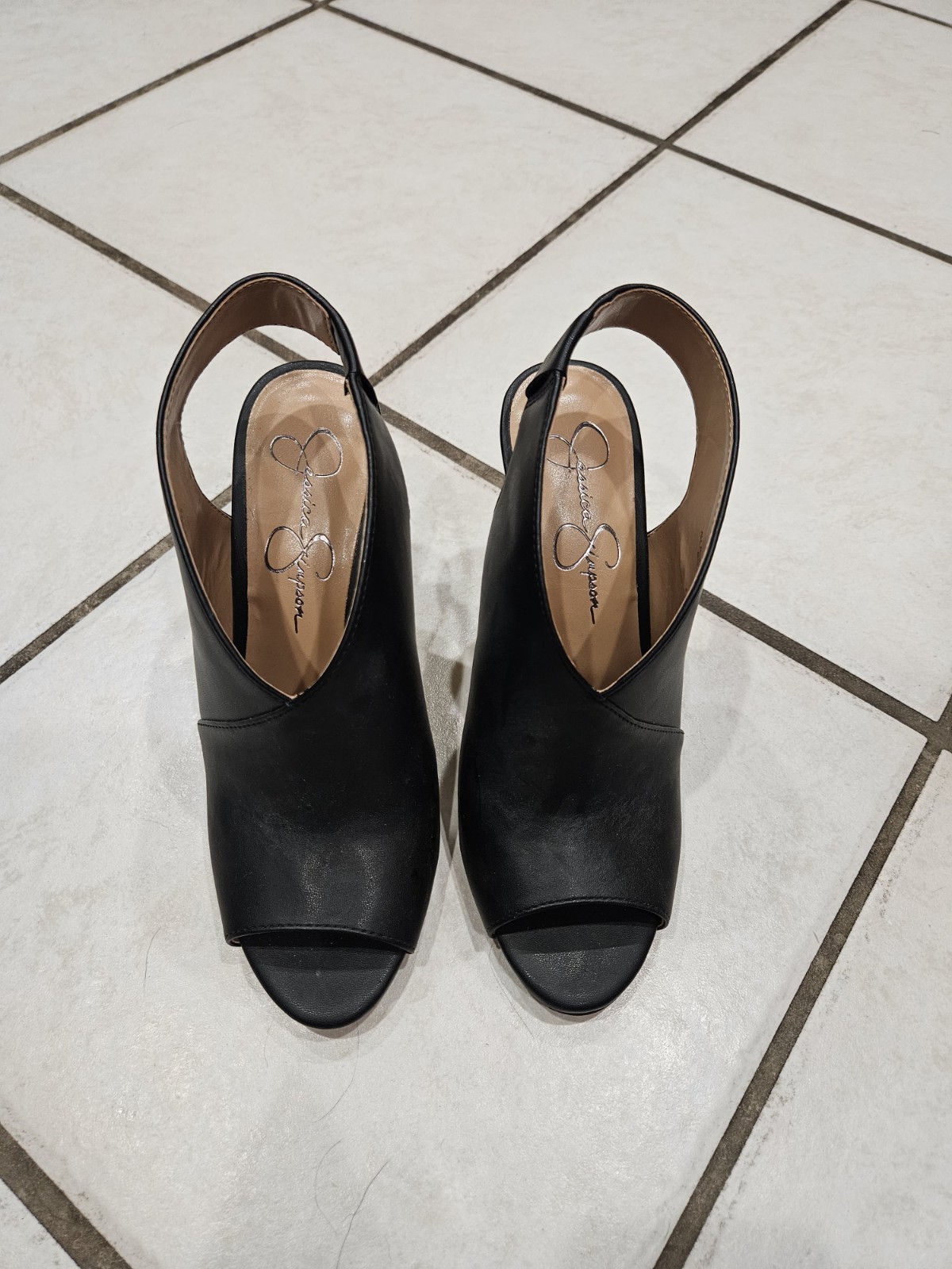 Jessica Simpson Black Open Toe Slingback Stiletto Slip-On Heels Man Made 8