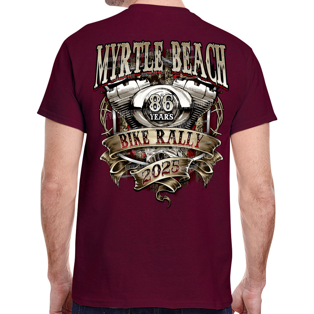 2025 Myrtle Beach Bike Rally Ribbon Engine T-Shirt No Harley