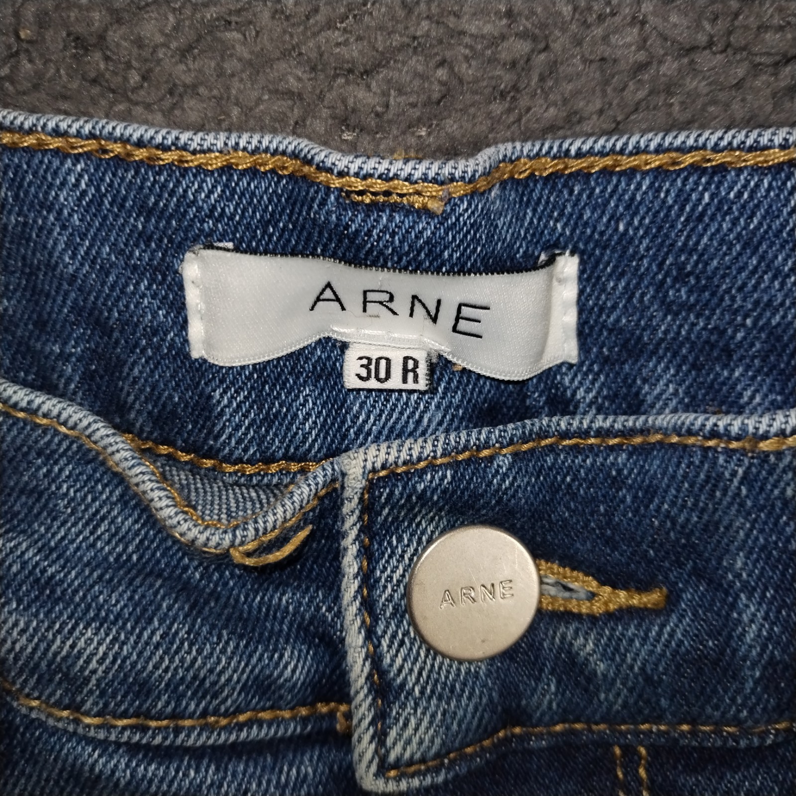 Arne Jeans Mens 30×30 Regular Blue Denim Slim Stretch Whisker Leather Logo Fade