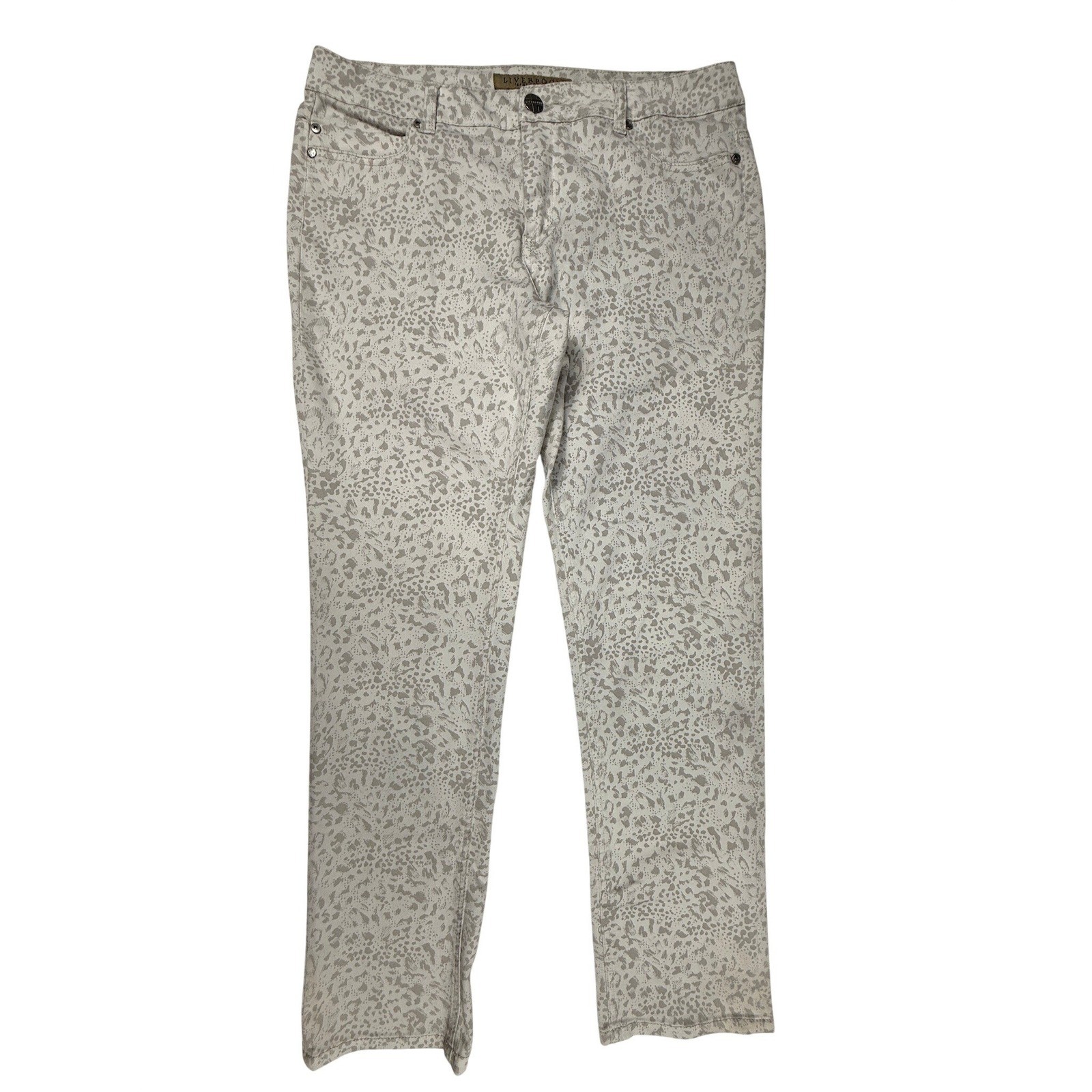 Liverpool Jeans Chic Tan Leopard Print Straight Leg Pants Womens 32/14 LM1005P50