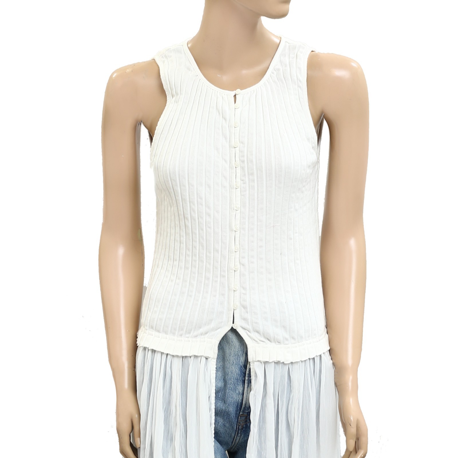 Free People Twice As Nice Maxi Tunic Top White Buttondown Sleeveless XL 280923