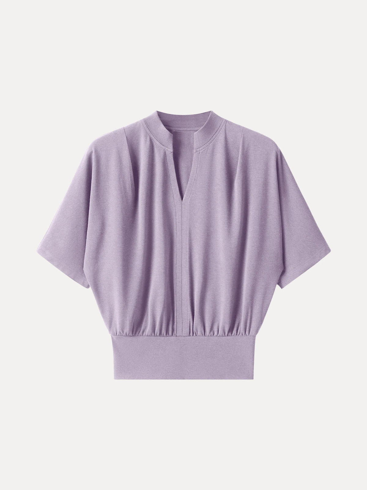 OGL Stand Collar V-Neck Short Sleeve Top