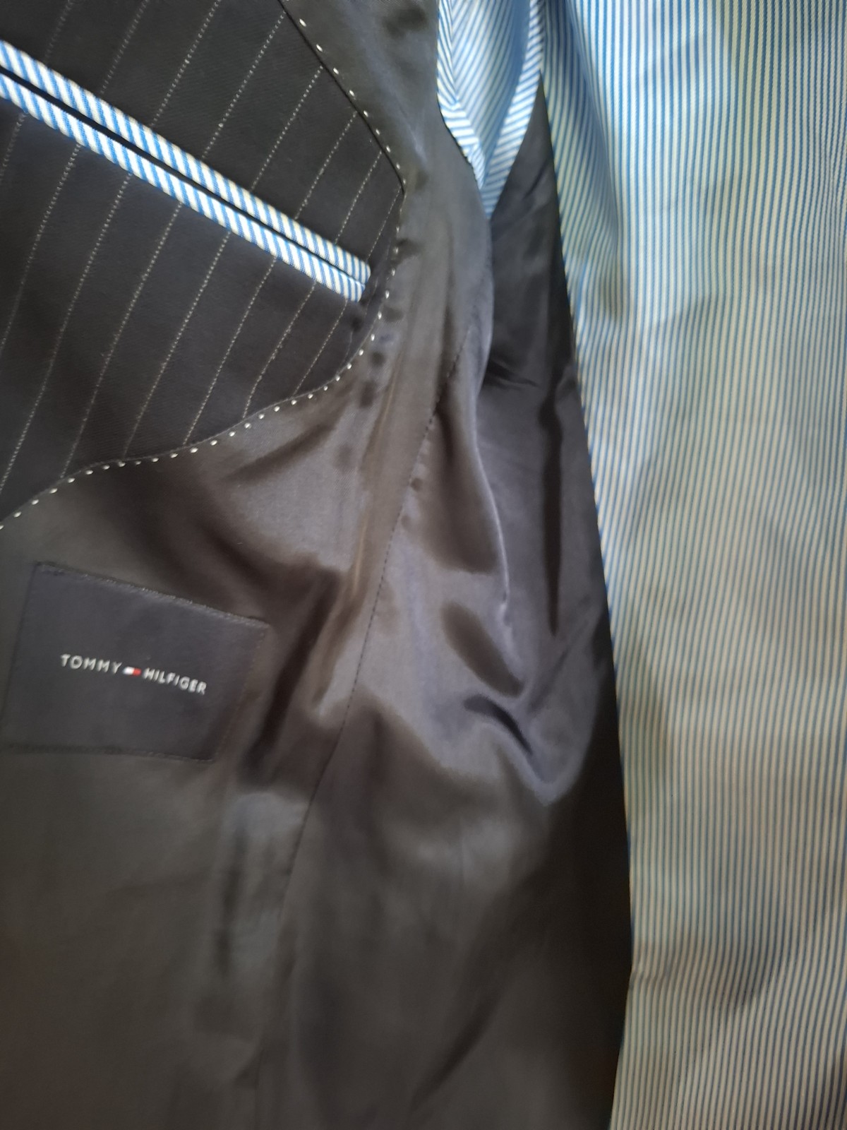 Tommy Hilfiger Mens Blue Pinstripe Performance Two Button Blazer Jacket Size M